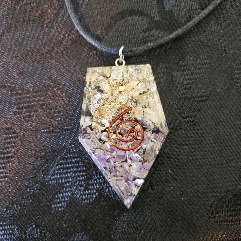 Amethyst & Citrine Copper Spiral Orgonite Pendant Necklace